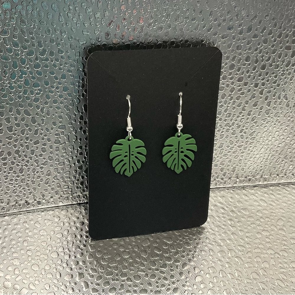 Green Monstera Deliciosa Dangle Earrings